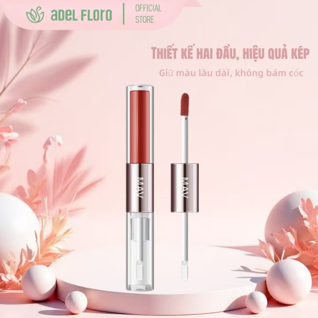 【Adel Floro】2in1 Lì Mượt Và Bóng Mọng | Một đầu lì, một đầu bóng, Không trôi, Dưỡng môi từ thực vật