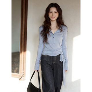 Hot Girl Ren Ren Ren Áo Thun Dài Tay Nữ Thiết Kế Mùa Xuân Niche Slim-Fit