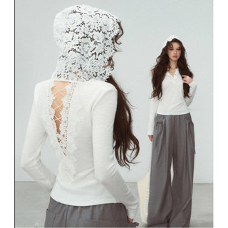 Áo hoodie ren kiểu Pháp màu trắng