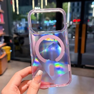 Ốp điện thoại trong suốt từ tính gradient neon sang trọng phù hợp cho iPhone 13 14 15 16 17 Pro Max lưới kim cương laser bao gồm tất cả vỏ silicon chống rơi