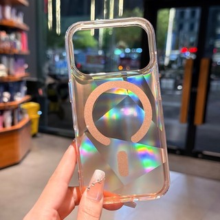 Ốp điện thoại trong suốt từ tính gradient neon sang trọng phù hợp cho iPhone 13 14 15 16 17 Pro Max lưới kim cương laser bao gồm tất cả vỏ silicon chống rơi