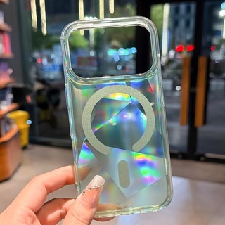 Ốp điện thoại trong suốt từ tính gradient neon sang trọng phù hợp cho iPhone 13 14 15 16 17 Pro Max lưới kim cương laser bao gồm tất cả vỏ silicon chống rơi