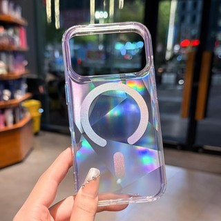 Ốp điện thoại trong suốt từ tính gradient neon sang trọng phù hợp cho iPhone 13 14 15 16 17 Pro Max lưới kim cương laser bao gồm tất cả vỏ silicon chống rơi