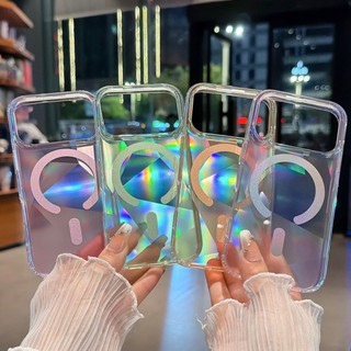 Ốp điện thoại trong suốt từ tính gradient neon sang trọng phù hợp cho iPhone 13 14 15 16 17 Pro Max lưới kim cương laser bao gồm tất cả vỏ silicon chống rơi