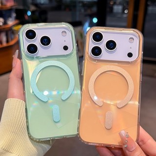 Ốp điện thoại trong suốt từ tính gradient neon sang trọng phù hợp cho iPhone 13 14 15 16 17 Pro Max lưới kim cương laser bao gồm tất cả vỏ silicon chống rơi