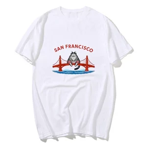 Mèo Vui San Francisco - Áo Thun Y2K Họa Tiết Mèo Con, Cotton Tay Ngắn