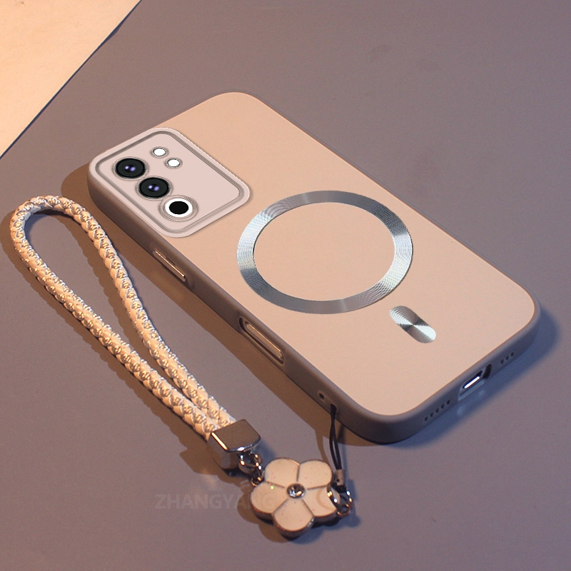 Ốp Lưng Cho Vivo Y19S 4G Y29 5G Cao Cấp Tối Giản Hai Màu Vỏ Điện Thoại Kim Loại Thẩm Mỹ Vòng Từ Tính Miễn Phí Tinh Tế Treo Dây