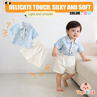 Baby Bunny 2 Bộ Trang Phục Áo Sơ Mi Xanh & Quần Short Trắng Cotton Bé Trai Bé Gái Quần Áo Tập Đi Size 73-110