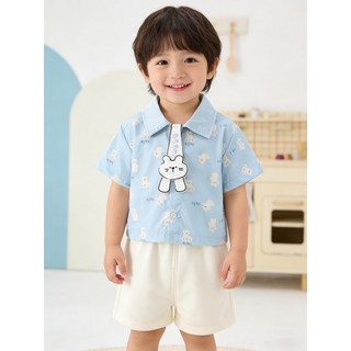 Baby Bunny 2 Bộ Trang Phục Áo Sơ Mi Xanh & Quần Short Trắng Cotton Bé Trai Bé Gái Quần Áo Tập Đi Size 73-110