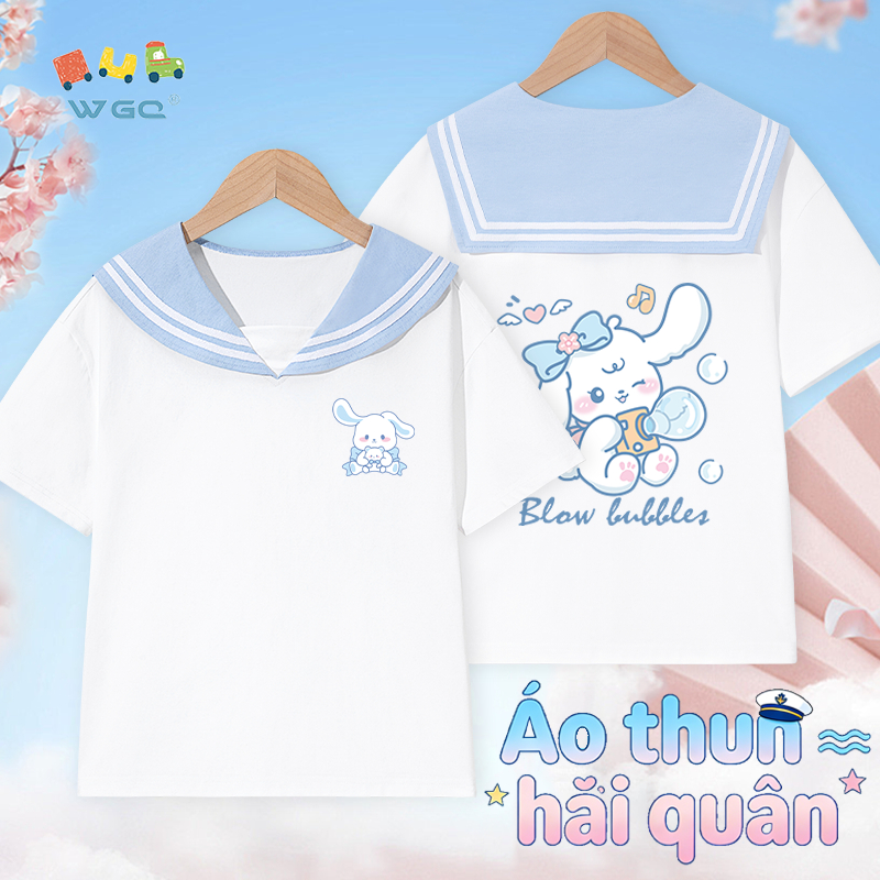 W.G.Q Áo thun bé gái，Thiết kế dây buộc hải quân In dễ thương，Phong cách Preppy Thời trang phù hợp，dáng rộng vừa vặn thoáng khí Thoải mái，Phong cách bán chạy mùa hè