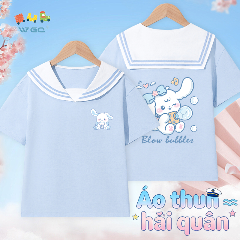 W.G.Q Áo thun bé gái，Thiết kế dây buộc hải quân In dễ thương，Phong cách Preppy Thời trang phù hợp，dáng rộng vừa vặn thoáng khí Thoải mái，Phong cách bán chạy mùa hè