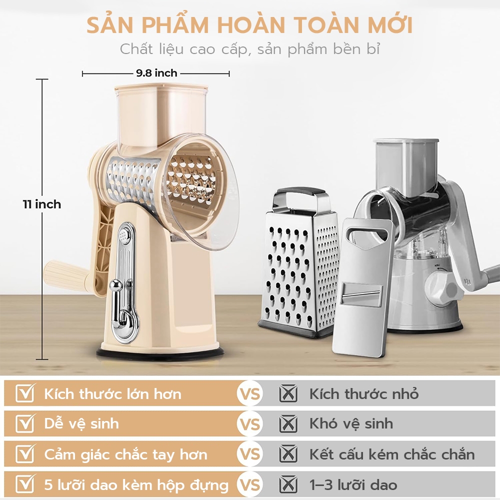 Máy Cắt Thái Rau Củ Đa Năng 5 Lưỡi Chống Trượt Dụng Cụ Nhà Bếp Tiện Lợi, Nhựa PP An Toàn, Dễ Vệ Sinh