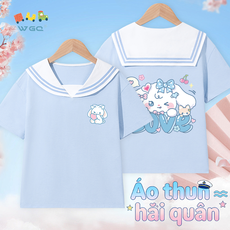 W.G.Q Áo thun bé gái，Thiết kế dây buộc hải quân có in，Phong cách Preppy Thời trang phù hợp，dáng rộng vừa vặn thoáng khí Thoải mái，Phong cách bán chạy mùa hè