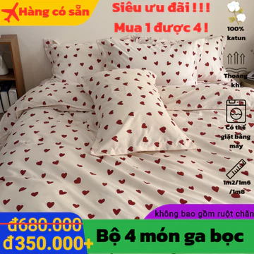 🎁【Bộ sưu tập】Bộ 4 chăn ga gối - Chăn ga gối nệm đẹp + Ga giường + 2 vỏ gối cao cấp - Cotton fitted bedsheet siêu mềm - Không kèm chăn bông