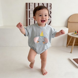 Áo liền quần Cotton mềm mại in hình con voi & tai 3D Unisex tay ngắn Onesie cho 0-18 tháng Size 66 / 73 / 80 / 90