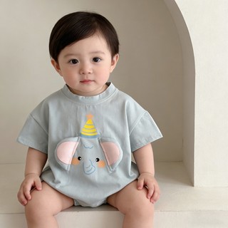 Áo liền quần Cotton mềm mại in hình con voi & tai 3D Unisex tay ngắn Onesie cho 0-18 tháng Size 66 / 73 / 80 / 90