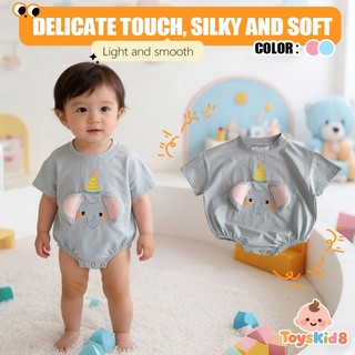 Áo liền quần Cotton mềm mại in hình con voi & tai 3D Unisex tay ngắn Onesie cho 0-18 tháng Size 66 / 73 / 80 / 90