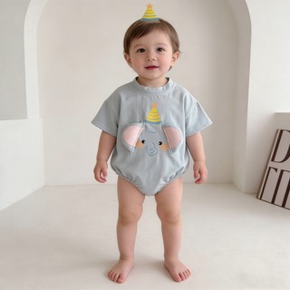 Áo liền quần Cotton mềm mại in hình con voi & tai 3D Unisex tay ngắn Onesie cho 0-18 tháng Size 66 / 73 / 80 / 90