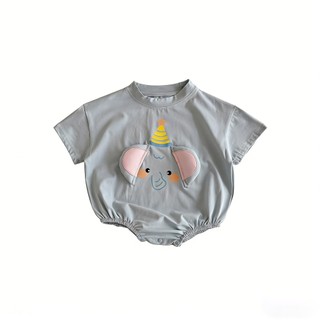 Áo liền quần Cotton mềm mại in hình con voi & tai 3D Unisex tay ngắn Onesie cho 0-18 tháng Size 66 / 73 / 80 / 90