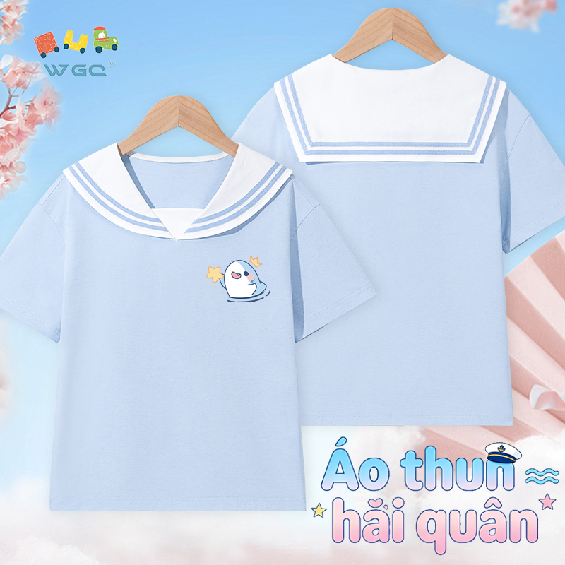W.G.Q Áo thun bé gái，Thiết kế dây buộc hải quân có in，Phong cách Preppy Thời trang phù hợp，dáng rộng vừa vặn thoáng khí Thoải mái，Phong cách bán chạy mùa hè