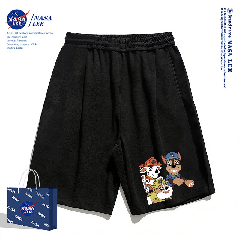 Quần short màu đen trẻ em NASA Mùa hè 2026 Đội sủa phù hợp với chó con Họa tiết bé trai bé gái Đáy thoải mái