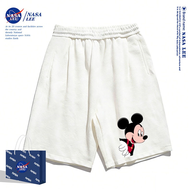 Quần short thông thường màu trắng dành cho trẻ em NASA Mùa hè 2026 Hoạt hình dễ thương In hình chuột Bé trai Bé gái Đáy thoáng khí