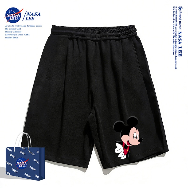 Quần short thông thường màu trắng dành cho trẻ em NASA Mùa hè 2026 Hoạt hình dễ thương In hình chuột Bé trai Bé gái Đáy thoáng khí