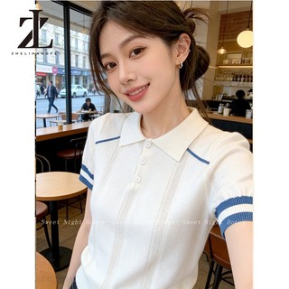 ZHELIHANGFEI Áo polo dệt kim sọc màu tương phản