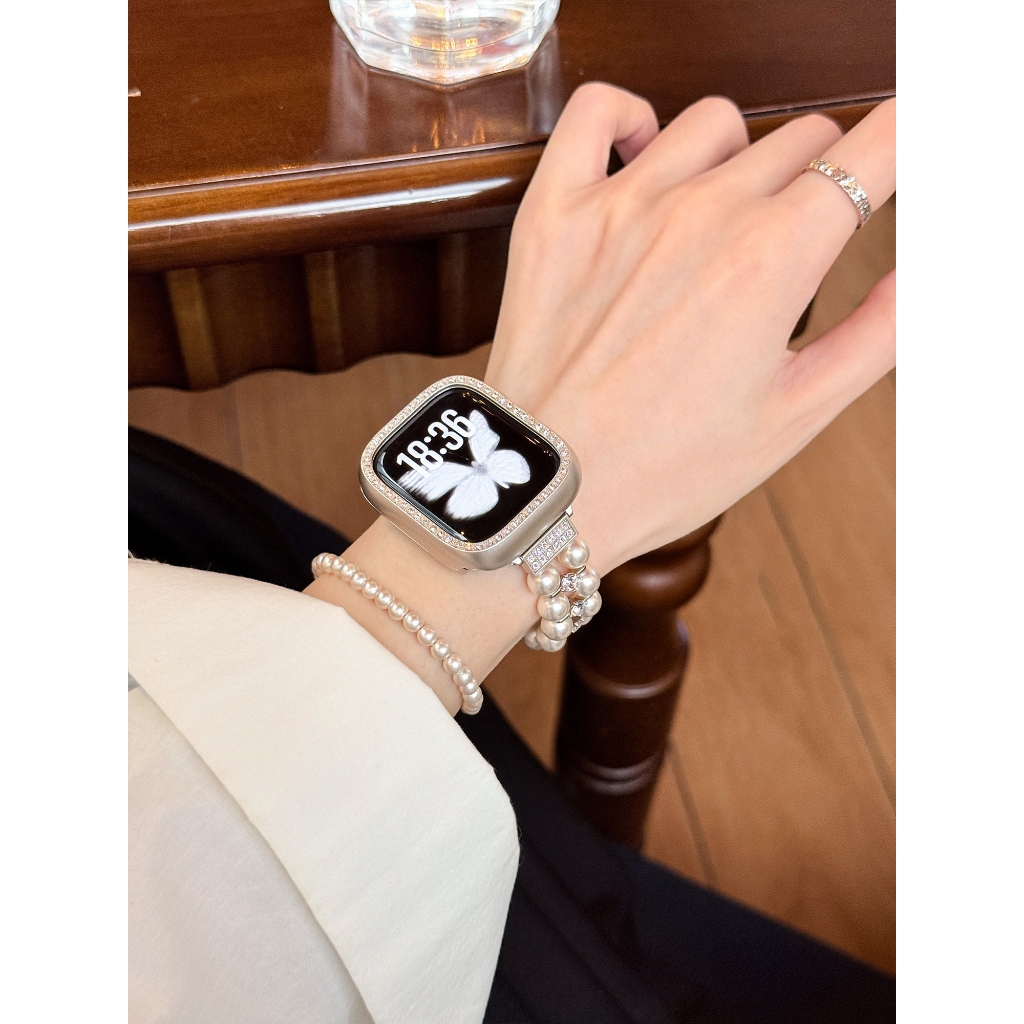 Dây đeo ngọc trai hai hàng bên ngọc trai phù hợp cho Apple Watch S11 SE3 Ultra3 S10 S9 S8 SE S7 S6 Ultra 49mm 46mm 42mm 40mm 44mm 41mm 45mm Dây đeo cổ tay
