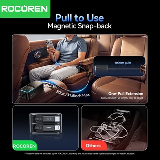 Bộ sạc xe hơi Rocoren 135W 6 trong 1 USB C PD Sạc nhanh Bộ sạc điện thoại ô tô có thể thu vào Cale