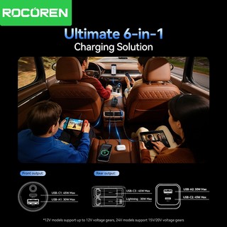 Bộ sạc xe hơi Rocoren 135W 6 trong 1 USB C PD Sạc nhanh Bộ sạc điện thoại ô tô có thể thu vào Cale