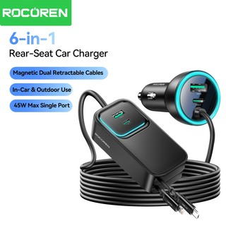 Bộ sạc xe hơi Rocoren 135W 6 trong 1 USB C PD Sạc nhanh Bộ sạc điện thoại ô tô có thể thu vào Cale