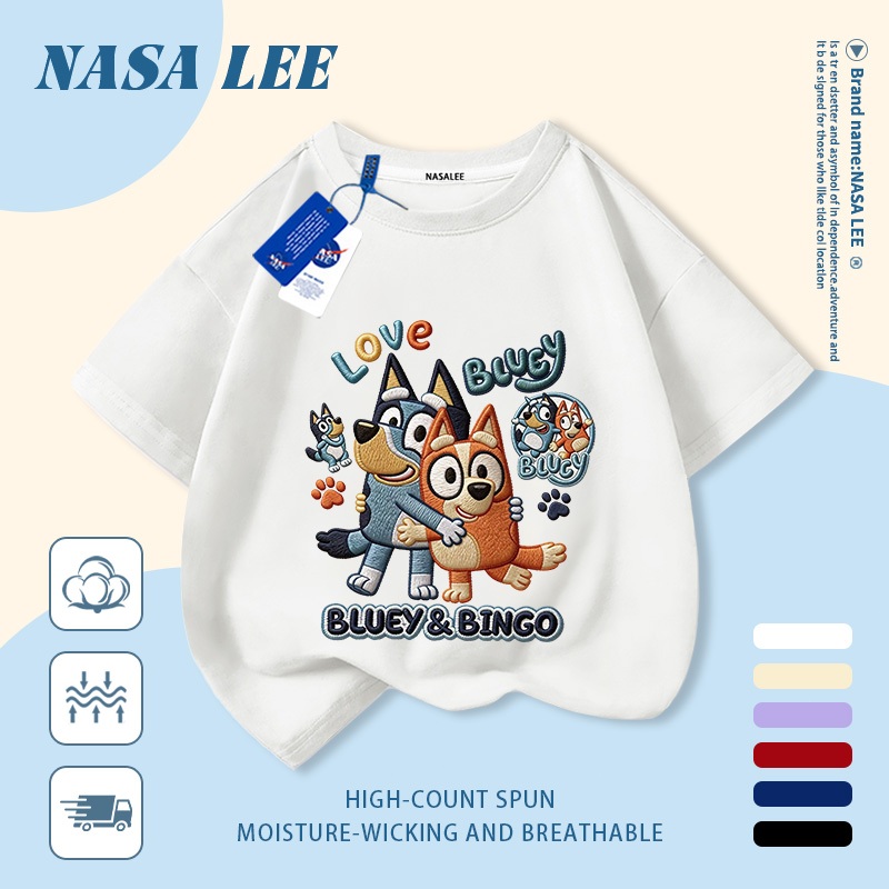 [Giao hàng trong ngày] Áo thun Cotton trắng nguyên chất thoáng khí cho trẻ em của NASA Plui Puppy In hợp thời trang 3-16 tuổi Bé trai bé gái tay ngắn thông thường 2