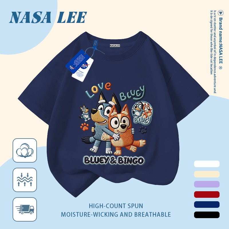 [Giao hàng trong ngày] Áo thun Cotton trắng nguyên chất thoáng khí cho trẻ em của NASA Plui Puppy In hợp thời trang 3-16 tuổi Bé trai bé gái tay ngắn thông thường 2