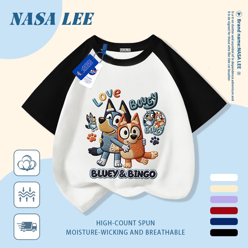 [Giao hàng trong ngày] Áo thun Cotton trắng nguyên chất thoáng khí cho trẻ em của NASA Plui Puppy In hợp thời trang 3-16 tuổi Bé trai bé gái tay ngắn thông thường 2