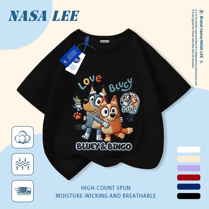 [Giao hàng trong ngày] Áo thun Cotton trắng nguyên chất thoáng khí cho trẻ em của NASA Plui Puppy In hợp thời trang 3-16 tuổi Bé trai bé gái tay ngắn thông thường 2