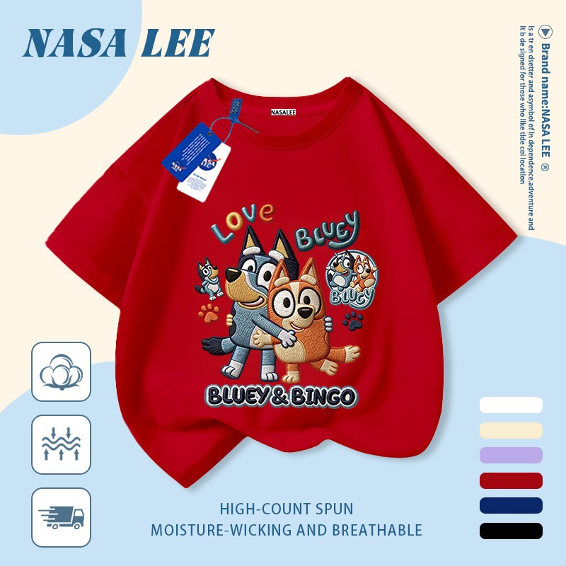 [Giao hàng trong ngày] Áo thun Cotton trắng nguyên chất thoáng khí cho trẻ em của NASA Plui Puppy In hợp thời trang 3-16 tuổi Bé trai bé gái tay ngắn thông thường 2