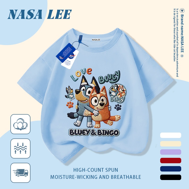 [Giao hàng trong ngày] Áo thun Cotton trắng nguyên chất thoáng khí cho trẻ em của NASA Plui Puppy In hợp thời trang 3-16 tuổi Bé trai bé gái tay ngắn thông thường 2