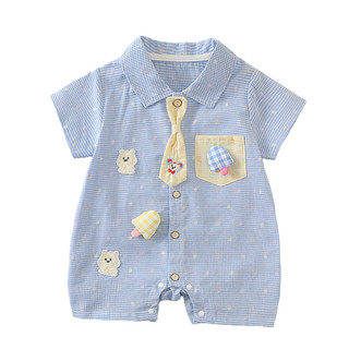 Cotton Mềm Mại Cho Bé Áo Liền Quần Ngắn Họa Tiết Gingham Gấu Thêu Dây Thiết Kế Quần Áo Tập Đi Size 66 / 73 / 80 / 90