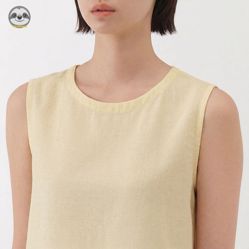 Phong cách Nhật Bản Phong cách Muji / Áo không tay cotton gai dầu cao cấp dành cho nữ / Áo sơ mi ngắn tay dáng rộng mát mẻ mùa hè / Vải lanh cotton cao cấp