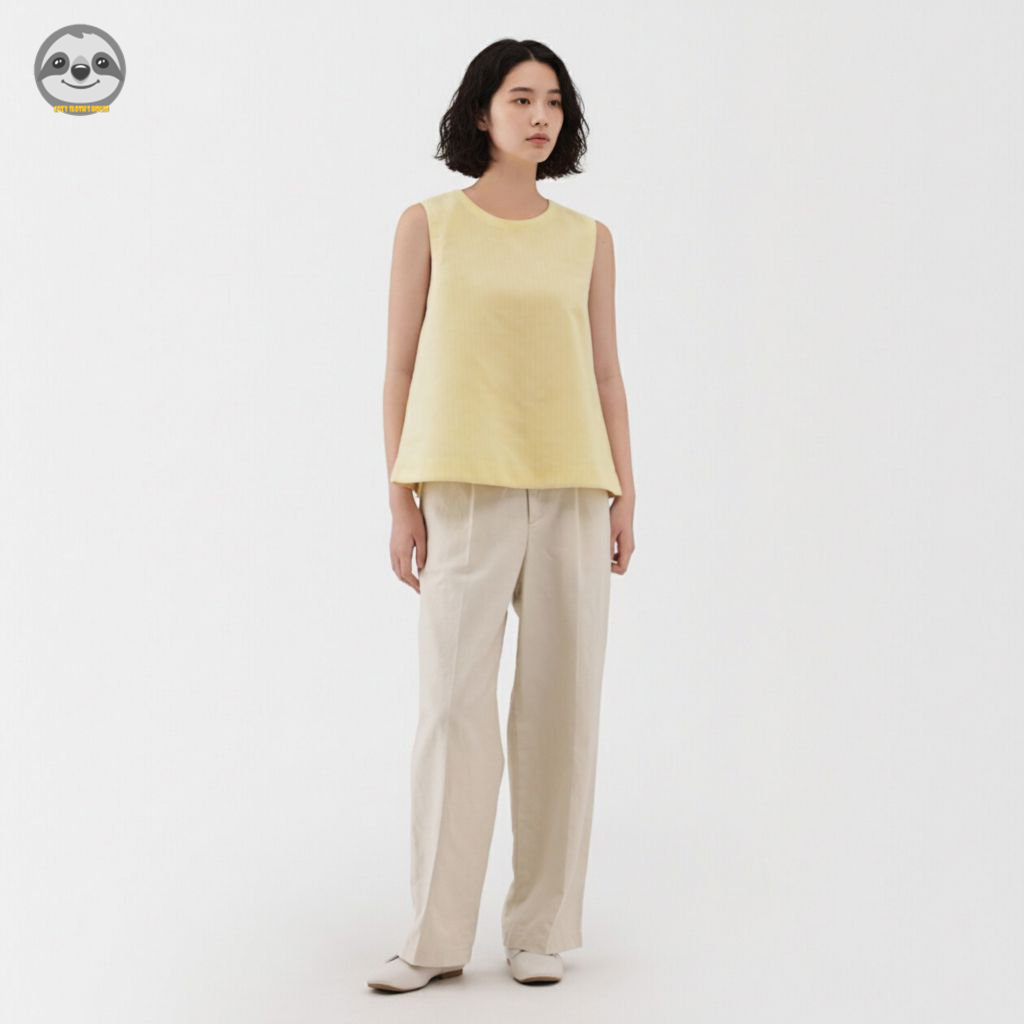 Phong cách Nhật Bản Phong cách Muji / Áo không tay cotton gai dầu cao cấp dành cho nữ / Áo sơ mi ngắn tay dáng rộng mát mẻ mùa hè / Vải lanh cotton cao cấp