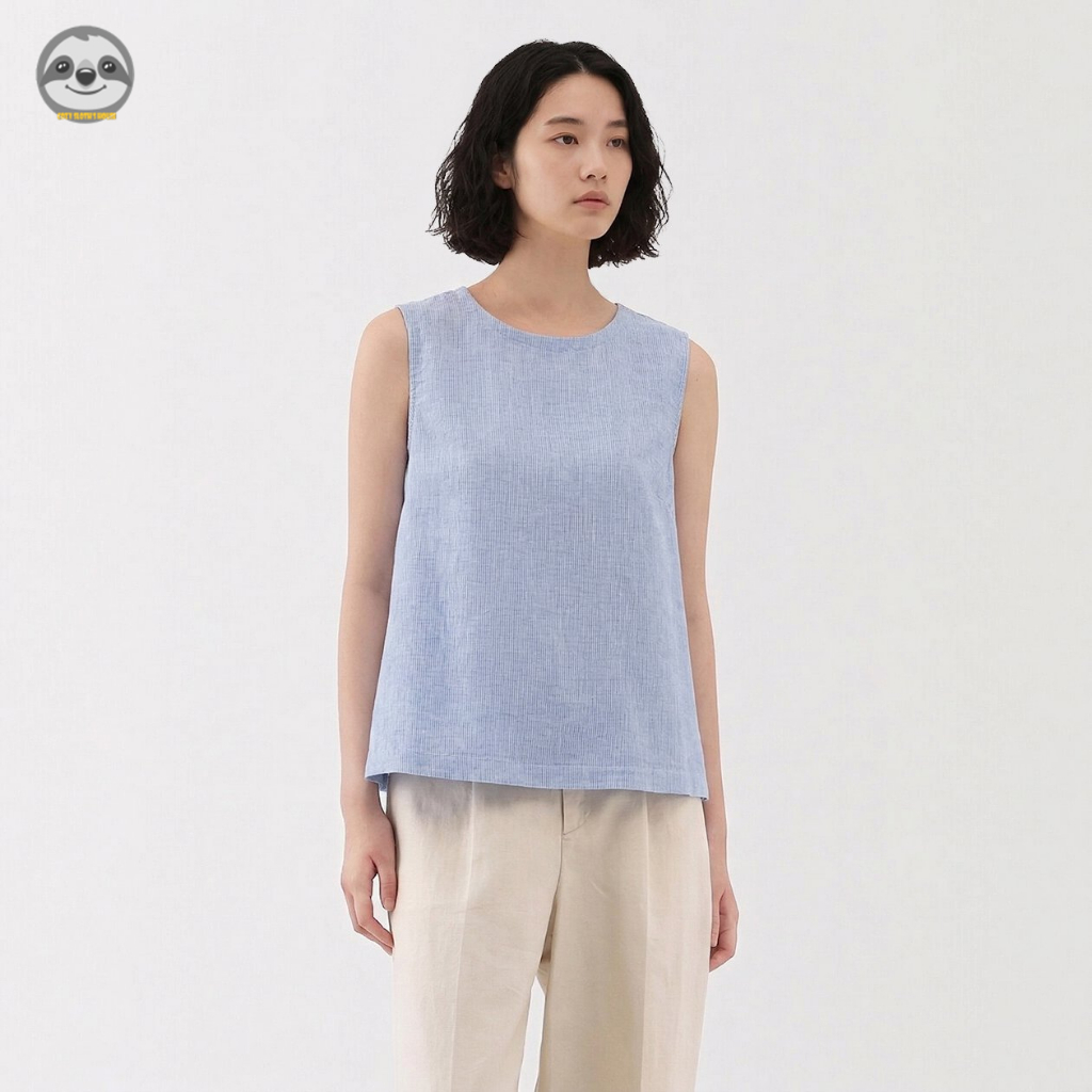 Phong cách Nhật Bản Phong cách Muji / Áo không tay cotton gai dầu cao cấp dành cho nữ / Áo sơ mi ngắn tay dáng rộng mát mẻ mùa hè / Vải lanh cotton cao cấp