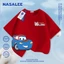 Áo thun Cotton nguyên chất màu xanh đậm cho trẻ em NASA Áo thun thoáng khí không khí họa tiết ô tô 3-16 tuổi dáng rộng Áo sơ mi ngắn tay thông thường