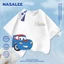 Áo thun Cotton nguyên chất màu xanh đậm cho trẻ em NASA Áo thun thoáng khí không khí họa tiết ô tô 3-16 tuổi dáng rộng Áo sơ mi ngắn tay thông thường