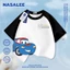 Áo thun Cotton nguyên chất màu xanh đậm cho trẻ em NASA Áo thun thoáng khí không khí họa tiết ô tô 3-16 tuổi dáng rộng Áo sơ mi ngắn tay thông thường
