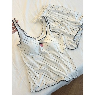 Quần short vest chấm bi màu trơn dành cho nữ, mềm mại, mặc tại nhà