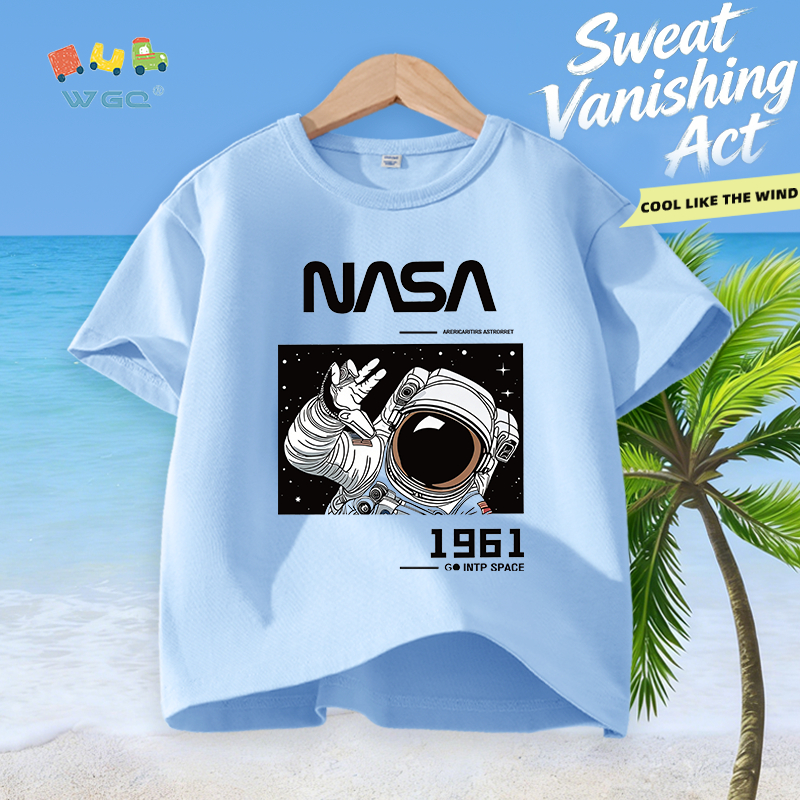 W.G.Q Áo thun bé trai，Vải Cotton nguyên chất in hình phi hành gia，Mềm mại thoải mái，thấm mồ hôi thoáng khí，Phong cách bán chạy mùa hè