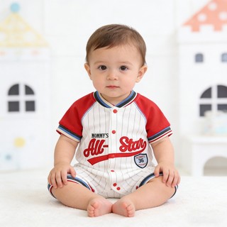 Áo liền quần ngắn Cotton mềm mại cho bé phong cách bóng chày Tất cả các ngôi sao Quần áo trẻ mới biết đi 66 / 73 / 80 / 90