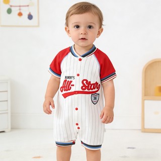 Áo liền quần ngắn Cotton mềm mại cho bé màu xám phong cách bóng chày Tất cả các ngôi sao Quần áo trẻ mới biết đi 66 / 73 / 80 / 90