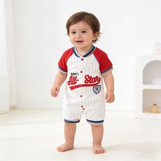 Áo liền quần ngắn Cotton mềm mại cho bé phong cách bóng chày Tất cả các ngôi sao Quần áo trẻ mới biết đi 66 / 73 / 80 / 90